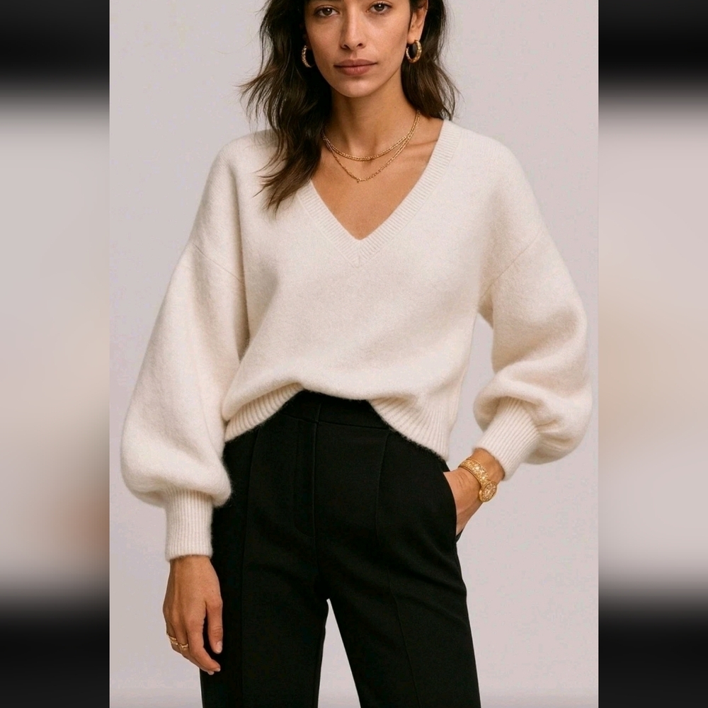 Topshop Oversized Wool Blend V-neck Sweater Ivory Size US12 NWT$129